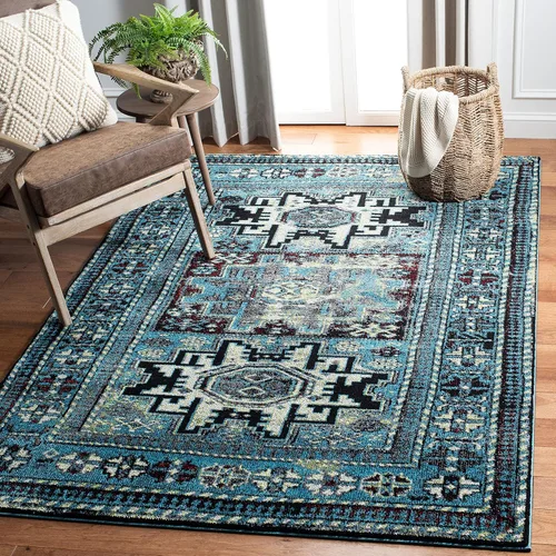 SAFAVIEH Vintage Hamadan Collection - Alfombra decorativa de 2 pies 3 pulgadas x 4 pies, color azul claro y negro, diseño oriental, no desprende