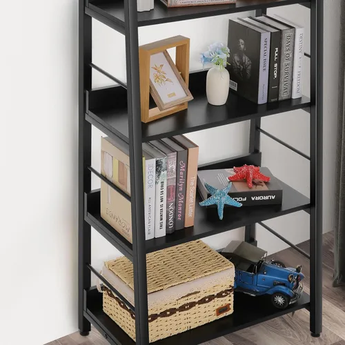 Miniatura 7 de BATHWA Estantería para libros de 5 niveles, estantería industrial de madera abierta y metal, estante de escalera de madera de 59 pulgadas de alto