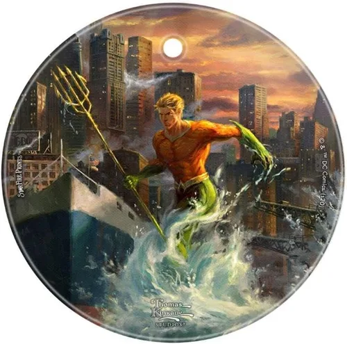 DC Comics – Aquaman – Showdown at Gotham City Pier – Liga de la Justicia – Thomas Kinkade – Arte de vidrio con estampado de Starfire de 3.5 pulgadas