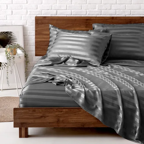Miniatura 55 de MR&HM Sábanas de satén para cama de tamaño King, juego de 4 piezas de ropa de cama sedosa con bolsillo profundo de 15 pulgadas para colchón