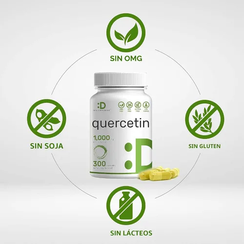 Miniatura 3 de Quercetina 1,000 mg por porción, 300 cápsulas – Suplementos saludables de apoyo inmunológico, alto contenido de flavonoides biodisponibles