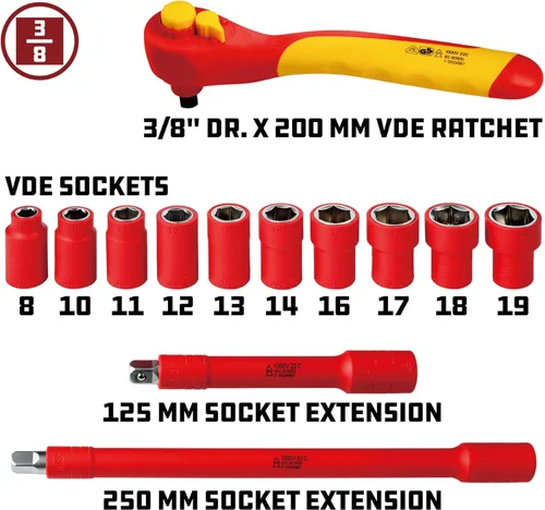 Miniatura 2 de Powerbuilt - Juego de herramientas VDE de 13 piezas, carraca aislada, llaves, extensiones, vehículos eléctricos y híbridos de alta tensión
