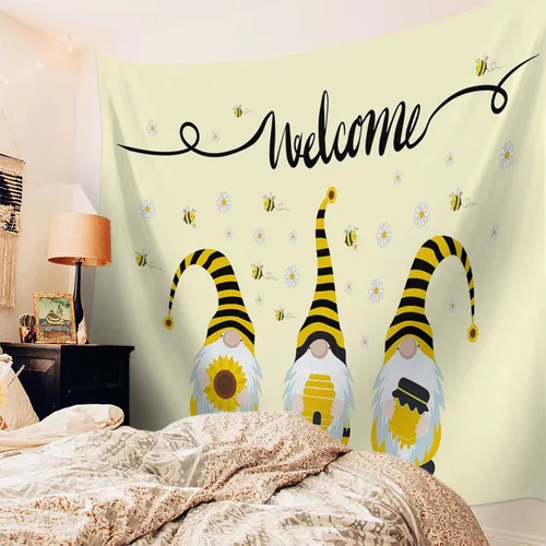 Miniatura 3 de Tapiz para colgar en la pared, gnomos de abeja, tapices con girasol, tapiz estético de margaritas blancas y amarillas para dormitorio, sala