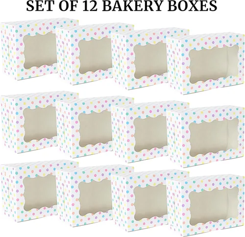 Miniatura 6 de Perfect Occasion Cajas de galletas de lunares, paquete de 12 unidades, cajas de galletas de lunares pastel con ventana, para Pascua, cumpleaños