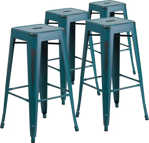 Miniatura 30 de Flash Furniture Lily - Juego de 4 taburetes de bar de metal rojo sin respaldo de 30 pulgadas de alto grado comercial para interiores y exteriores
