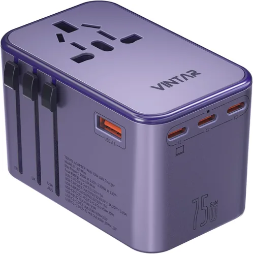 Miniatura 16 de VINTAR - Adaptador de viaje universal, adaptador de corriente internacional con 6A, 3 USB C y 2 puertos USB, adaptador de enchufe esencial de viaje