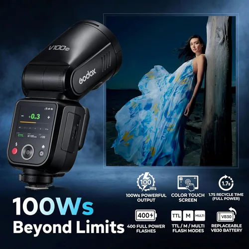 Miniatura 2 de GODOX V100 C Godox Flash para Canon - Flash TTL de 100Ws para cámaras Canon EOS, control de pantalla táctil, 400 destellos de potencia completa