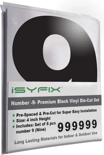 Miniatura 75 de iSYFIX Calcomanías de vinilo negro con el número 7 (siete), paquete de 6 calcomanías autoadhesivas de 7 pulgadas, calcomanías troqueladas y Negro