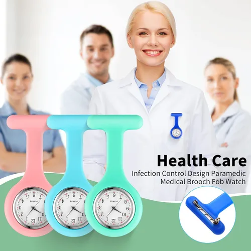 Miniatura 5 de Kenning Paquete de 15 relojes de enfermera con clip para mujeres y hombres, reloj de silicona con solapa de bolsillo, estetoscopio con segunda mano