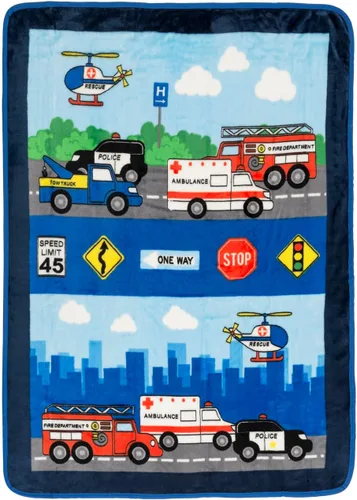 EVERYDAY KIDS Manta para niños pequeños, 30 x 40 pulgadas, rescate de bomberos y policía, súper suave, afelpada, cálida y cómoda Bomberos y rescate