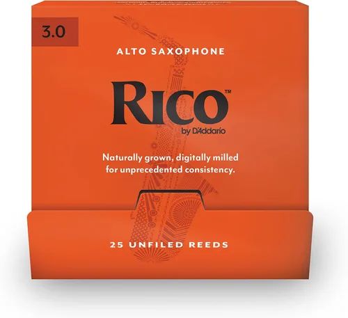 D'Addario Woodwinds, Cañas de saxofón Rico, saxofón alto, RJA0130-B25, fuerza 3.0, selladas individualmente, paquete de 25