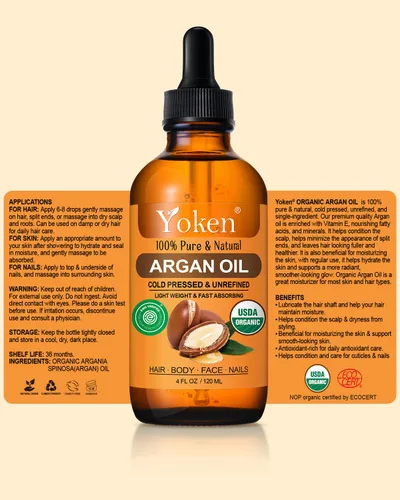 Miniatura 6 de Yoken Aceite de argán orgánico para cabello de 4 onzas líquidas, aceite de argán marroquí puro y natural por la USDA, aceite de argón