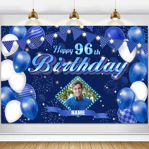 Miniatura 75 de Dicodes Fondo de decoración de feliz cumpleaños número 100 color azul marino personalizado, cartel con purpurina, pancarta, suministros