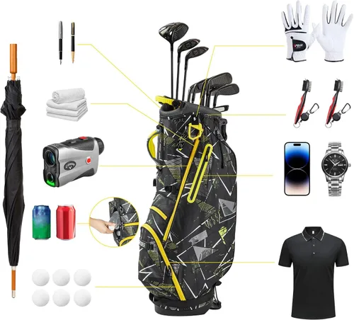 Miniatura 4 de Bolsas de soporte de golf Geesee con divisores de 4 vías en la parte superior, cubierta contra la lluvia, capucha protectora solar y bolsas de golf