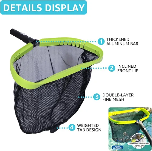 Miniatura 3 de Sepetrel Kit de Limpieza Deluxe para Piscina Incluyendo Red Profesional para Desnatar Hojas, Red de Malla Fina de Media Profundidad, Cabezal