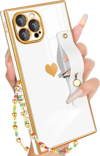 Miniatura 18 de Petitian Funda para iPhone 13 Pro Max con Soporte/Cordón, Lujosa y Linda para Mujeres y Niñas con Corazón Electrochapado, Fundas de Teléfono de Negro