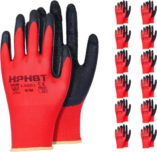 Miniatura 9 de Guantes de trabajo de látex de goma con recubrimiento para manos - Guantes de trabajo de seguridad - Excelente agarre para construcción, almacén