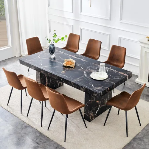 Miniatura 35 de gopop Rustic Modern 79" Rectangular Dining Table, Solid Wood Farmhouse Kitchen Table with Sturdy Legs, Wooden Dining Room Table for 6–10 People