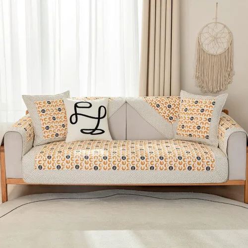 Miniatura 2 de vctops Funda de sofá de algodón suave con diseño de retazos, estilo granja, antideslizante, acolchada, para sala de estar, lavable, protector