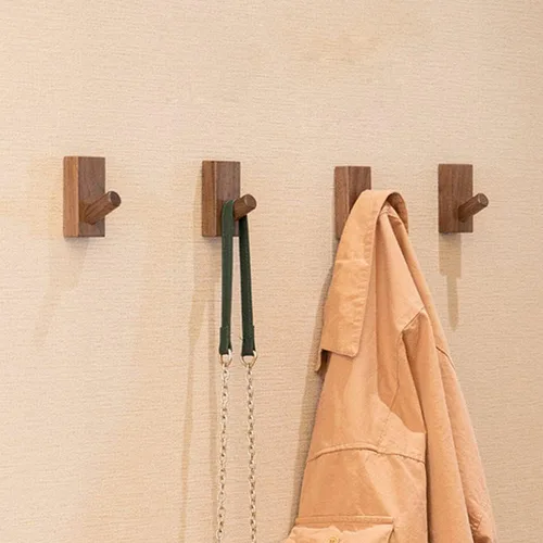 Miniatura 2 de HomeDo Paquete de 4 ganchos adhesivos de pared para sombreros, ganchos de madera para colgar en la pared, ganchos decorativos individuales