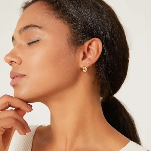 Miniatura 4 de Aretes de aro pequeños chapados en oro de 14 quilates con poste de plata de ley Aretes de oro grueso con cúpula para mujer
