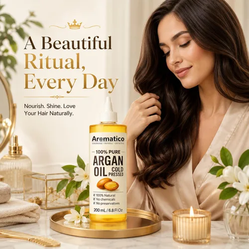 Miniatura 2 de Aromatico 100% Pure Argan Oil 7 fl oz – Lightweight, Non-Greasy Hair & Skin Oil for Smooth, Shiny Hair & Deep Moisture – Cold Pressed Multipurpose