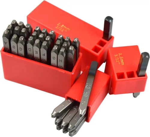 Miniatura 29 de Juego de 27 sellos de acero resistente con letras mayúsculas de 3/64" 1mm, kit de punzones de alfabeto para estampado a mano de caracteres, código