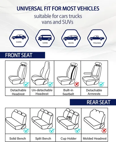 Miniatura 8 de TOYOUN Juego completo de fundas clásicas universales de cuero PU para asiento de automóvil, se ajustan a la mayoría de automóviles, camiones, SUV