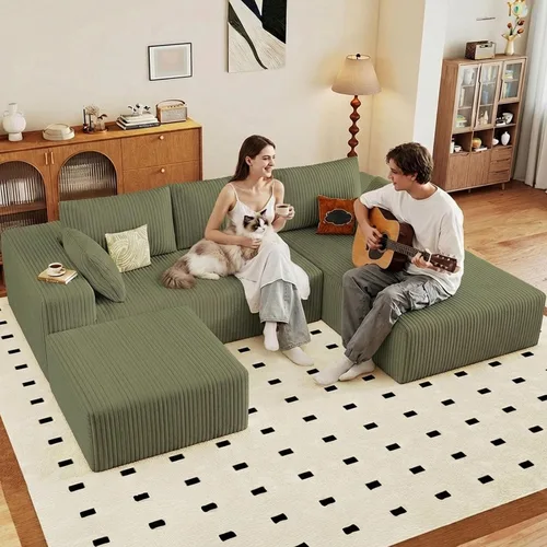 Miniatura 28 de Sofá seccional Cloud de 96 pulgadas, sofá deshuesado para sala de estar, sofá modular con asiento profundo, sofá de pana cómodo y esponjoso con Negro