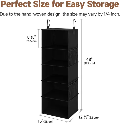 Miniatura 3 de StorageWorks Organizadores colgantes de armario con 5 estantes, organizador de almacenamiento plegable con 2 bolsillos laterales, estantes colgantes