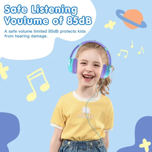 Miniatura 2 de ZIHNIC Auriculares con cable para niños, límite de volumen seguro de 85 dB para niños y niñas, almohadillas cómodas, diseño plegable