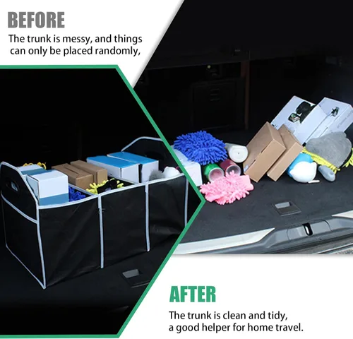 Miniatura 6 de Organizador de maletero de automóvil, organizador de almacenamiento plegable con 3 compartimentos, caja de almacenamiento para automóvil, bolsa