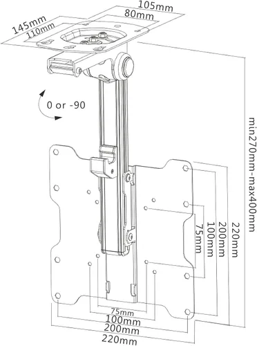 Miniatura 5 de InstallerParts Soporte de techo plegable para TV – para pantalla plana de 17 a 37 pulgadas y monitor de hasta 44 libras, ángulo abatible y giratorio