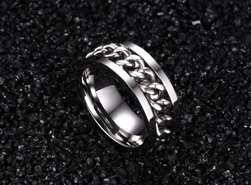 Miniatura 9 de MMTTAO Anillos giratorios para hombre y mujer, anillo de rotación de cadena para hombres y mujeres, 0.315 in de acero inoxidable, anillo entrelazado