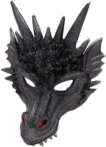 Miniatura 2 de Himine - Máscara de cosplay de cabeza de dragón para festival, fiesta y Halloween Negro