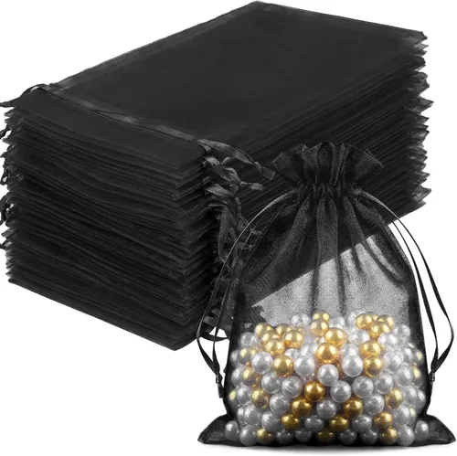 Miniatura 18 de FUNFERY 100 bolsas de organza naranja de 4 x 6 pulgadas, pequeñas bolsas de regalo con cordón de malla para bolsitas, joyas, dulces, recuerdo