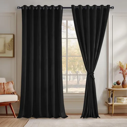 Miniatura 73 de JIUZHEN - Cortinas de terciopelo gris de 63 pulgadas opacas para sala de estar - Cortinas gruesas de terciopelo con ojales para ventana