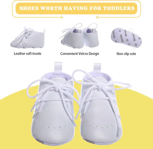 Miniatura 9 de Booulfi Conjunto de botines para bebé recién nacido para bautizo, bautizo, zapatos y calcetines