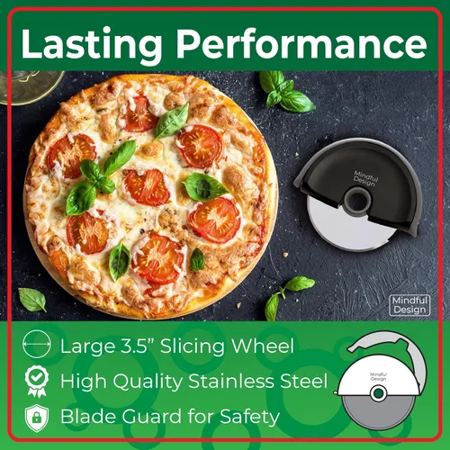 Miniatura 3 de Mindful Design - Cortador de pizza de rueda con cubierta protectora de la cuchilla, fácil de limpiar y apto para lavavajillas, cortador de pizza