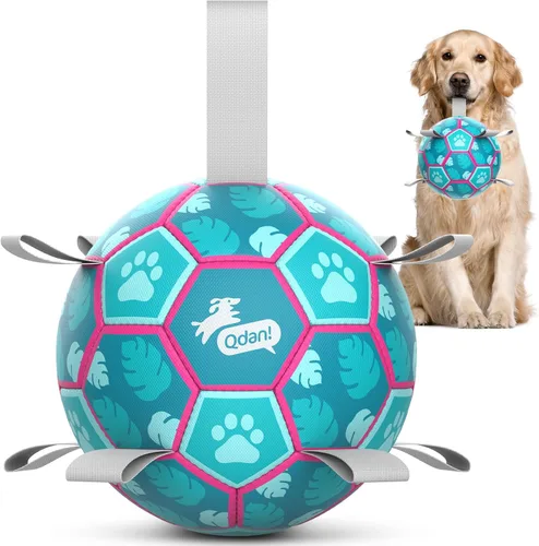 Miniatura 13 de QDAN Pelota de fútbol para perros con correas, juguetes interactivos de forcejeo, juguete de cumpleaños para cachorros, juguete acuático, para rojo