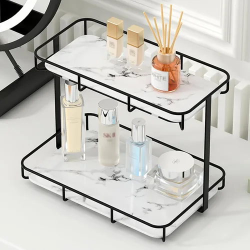 Miniatura 10 de Organizador de baño, organizador de perfumes, organizador de maquillaje, estante de almacenamiento de cosméticos, bandeja de tocador de acero 2
