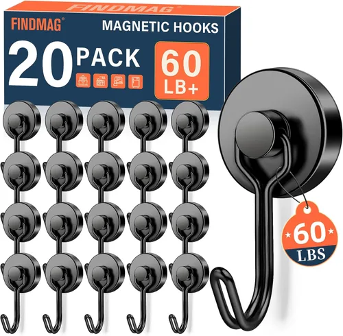Miniatura 27 de FINDMAG Ganchos magnéticos giratorios de 60 libras, paquete de 4 ganchos magnéticos de neodimio resistentes, ganchos magnéticos fuertes para colgar