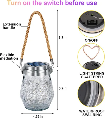 Miniatura 7 de Linterna solar, luces solares colgantes para exteriores, impermeables, paquete de 2, 60 faroles LED mejorados, decoración para exteriores