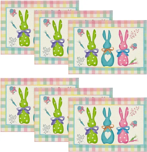 Miniatura 15 de Artoid Mode Juego de 4 manteles individuales de porcelana con diseño de conejo, Pascua, 12 x 18 pulgadas, para decoración de exteriores, hogar