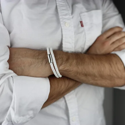 Miniatura 6 de Pulsera de cuero trenzada con cierre magnético de acero inoxidable para hombre, pulsera de cuero auténtico con cierre magnético