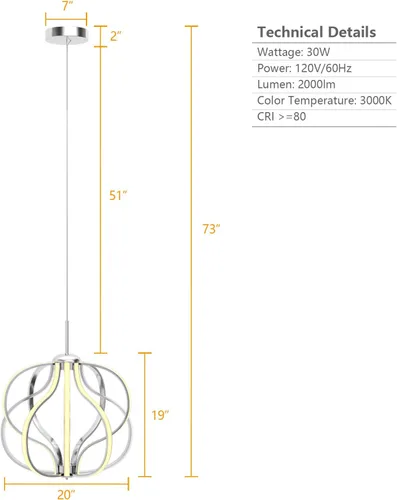 Miniatura 5 de Tangkula Candelabro LED moderno, lámpara colgante regulable con altura ajustable, lámpara de techo para dormitorio, sala de estar y comedor, LED