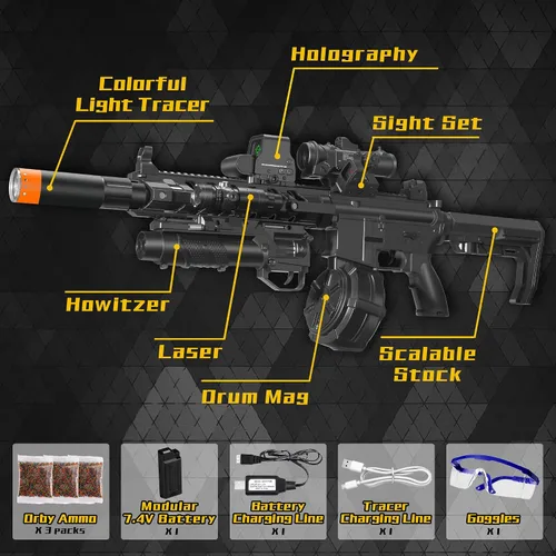 Miniatura 2 de Gel Splat Blaster - Tamaño grande de 32 pulgadas - Luz LED - Accesorios ricos - Modo automático y manual - Batería recargable modular de 7.4 V