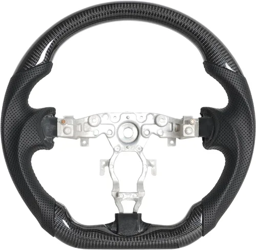Volante de fibra de carbono, volante de cuero perforado con parte inferior plana en forma de D, color negro, apto para Nissan 370z 2008-2020