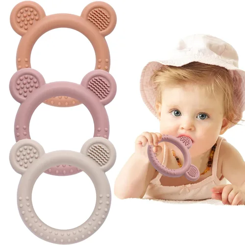 Miniatura 10 de Eascrozn Juego de 3 juguetes de dentición para bebés, mordedores para bebés de 3-6 6-12 meses, sin BPA, suaves y texturizados, anillos de dentición