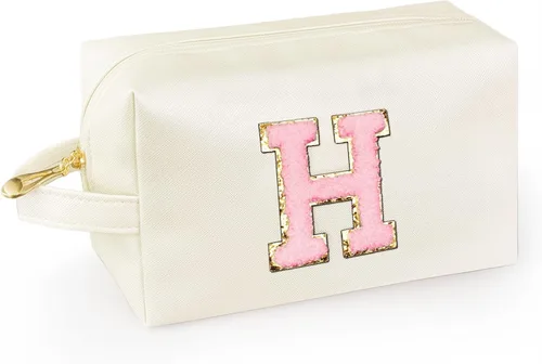 Miniatura 19 de Bolsa de maquillaje personalizada con inicial con asa, bolsa de cosméticos de preparación con bolsillo interior con cremallera, 8, 9, 10, 11, 12